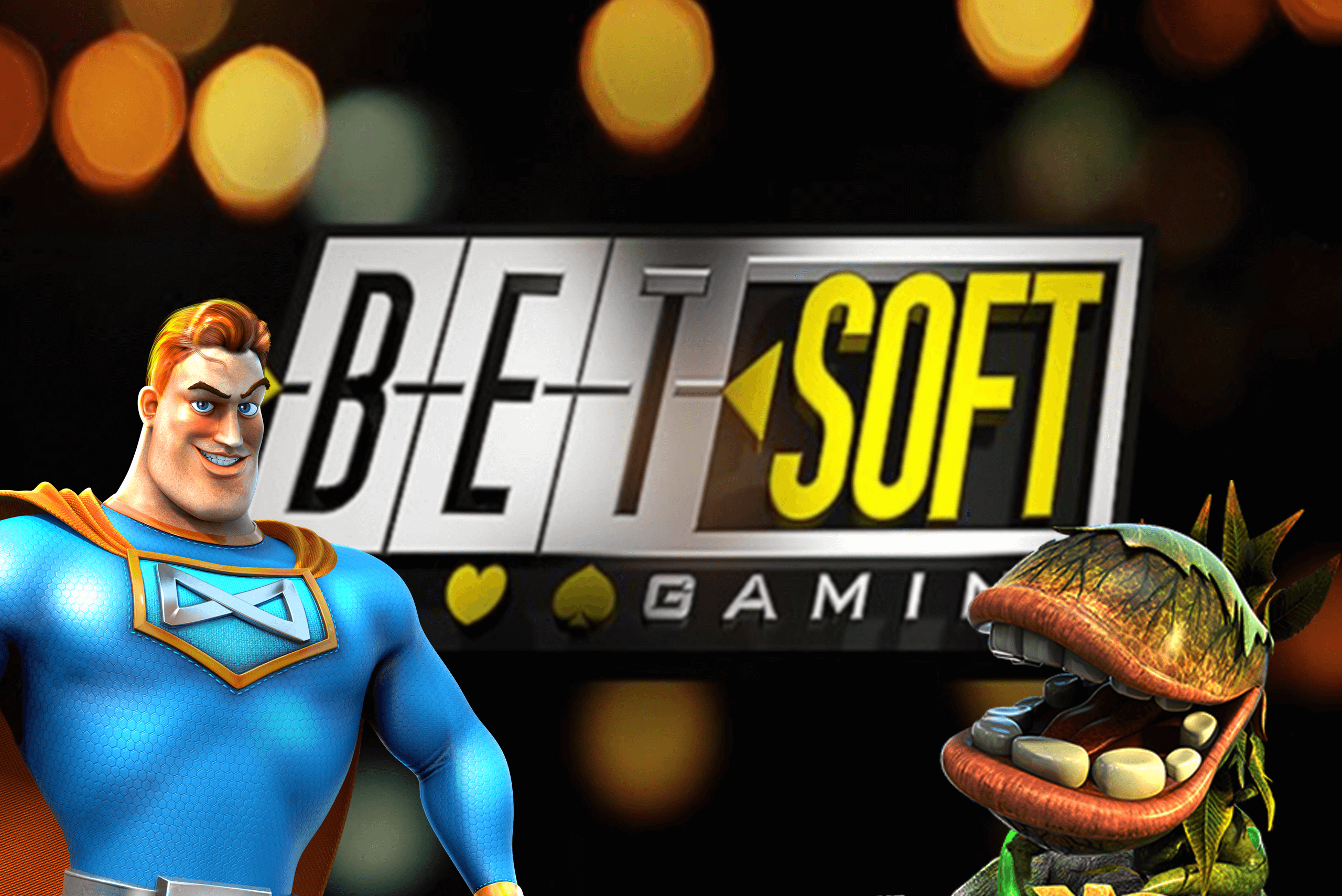 logo betsoftgaming with spinfinity man on left and back to venus on the right